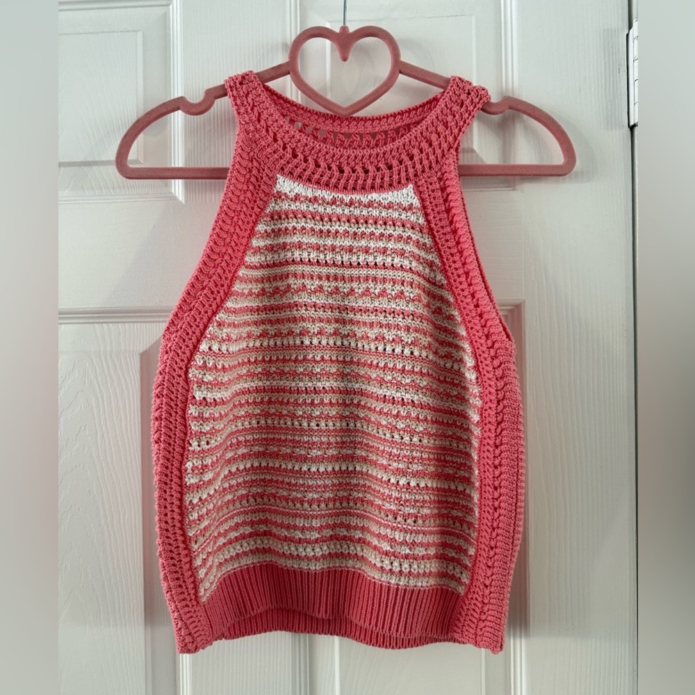 BCBGeneration Coral and White Striped Tank Top